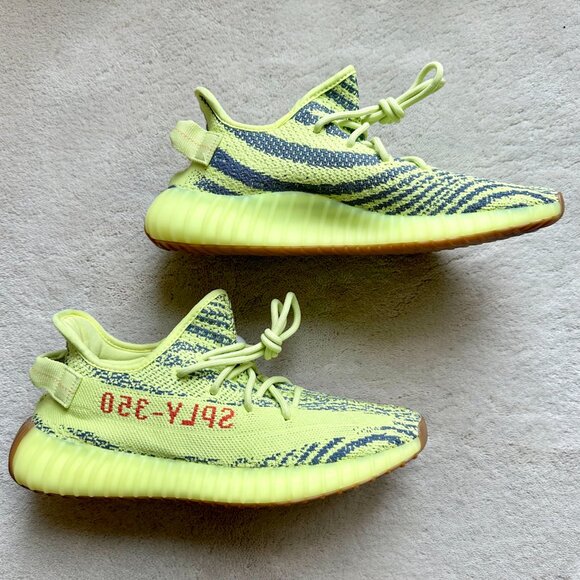 RARE Authentic YEEZY BOOST 350 V2 ‘SEMI FROZEN YELLOW’ B37572 SNEAKERS Size 9 US - Picture 2 of 10